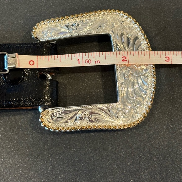 Montana Silversmith Silver Plate Buckle and Vero Struzzo Ostrich Leather Belt 40 - Picture 9 of 16